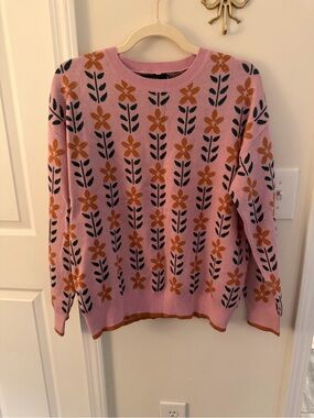 Pink and tan floral sweater